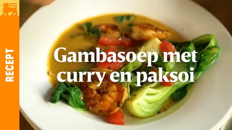 Gambasoep met curry en paksoi